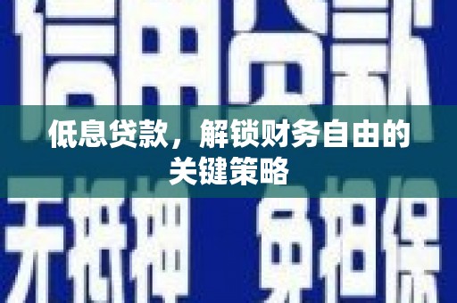 正阳低息贷款，解锁财务自由的关键策略