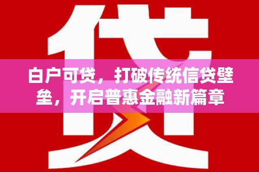 正阳白户可贷，打破传统信贷壁垒，开启普惠金融新篇章